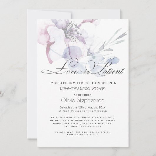 Blossom Liebe ist Patient Drive Thru Brautparty Einladung (Vorderseite)