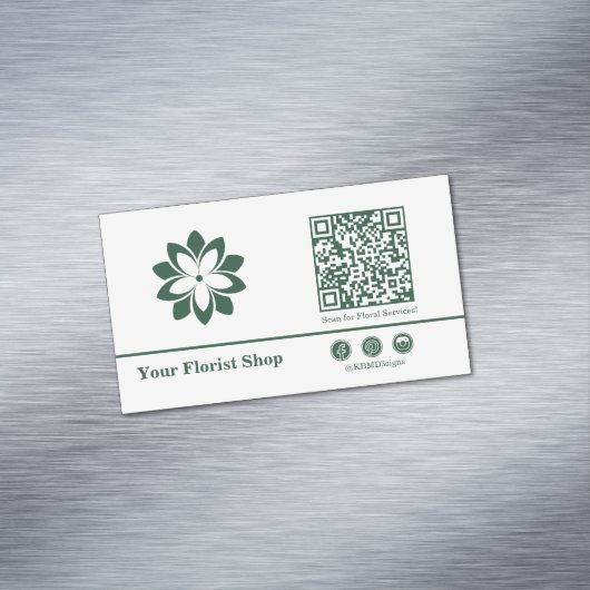 🌼 Blossom Logo Florist Green & White Magnetische Visitenkarte (Beispiel)