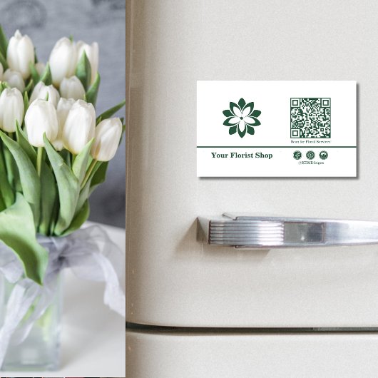 🌼 Blossom Logo Florist Green & White Magnetische Visitenkarte