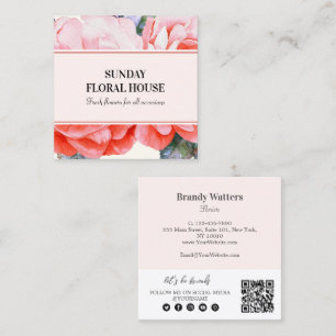 Blossom Peony Watercolor Blume Feminine Square Bu Quadratische Visitenkarte