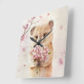 Blossom Quokka Wall Clock Quadratische Wanduhr (Winkel)
