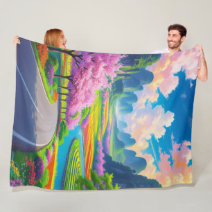 "Blossom Road Dreams - Fantasy Landschaft Fleecedecke