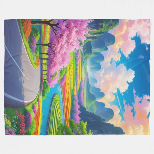 "Blossom Road Dreams - Fantasy Landschaft Fleecedecke (Vorderseite (Horizontal))