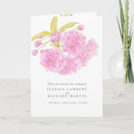 Blossom Rosa Blume Aquarellkunst Hochzeit Programm (Vorderseite)