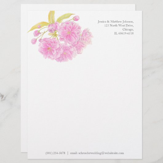 Blossom rosa grüne Aquarellmalerei Briefbogen (Vorne/Hinten)