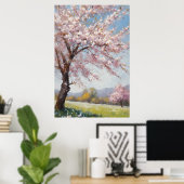 Blossom Ruhe: Bäume im Grasfeld Ölmalerei Poster (Heimbüro)