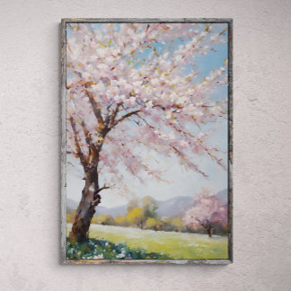 Blossom Ruhe: Bäume im Grasfeld Ölmalerei Poster