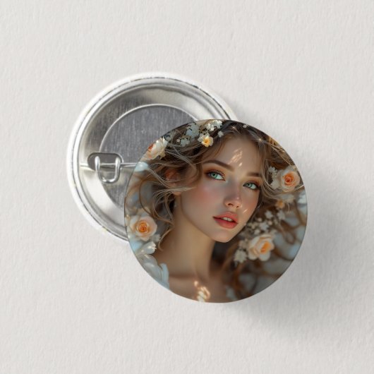 Blossom Seraph - Engel der Frühlingsgraue Button (Vorne & Hinten)