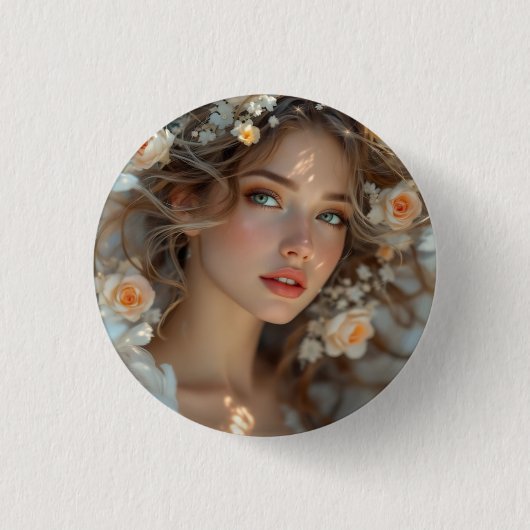 Blossom Seraph - Engel der Frühlingsgraue Button (Vorderseite)