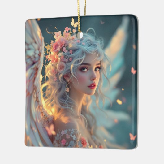 Blossom Seraph - Engel der Frühlingsgraue Keramikornament (Links)