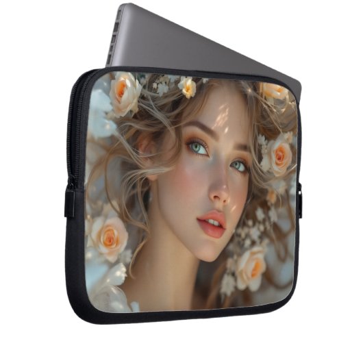 Blossom Seraph - Engel der Frühlingsgraue Laptopschutzhülle (Vorne Rechts)