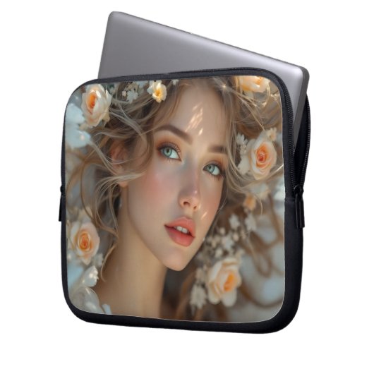 Blossom Seraph - Engel der Frühlingsgraue Laptopschutzhülle (Vorderseite Links)