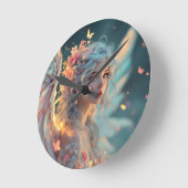 Blossom Seraph - Engel der Frühlingsgraue Runde Wanduhr (Winkel)