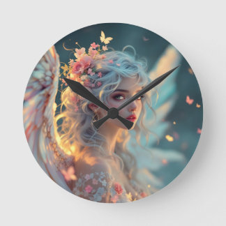 Blossom Seraph - Engel der Frühlingsgraue Runde Wanduhr