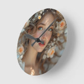 Blossom Seraph - Engel der Frühlingsgraue Runde Wanduhr (Winkel)