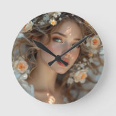 Blossom Seraph - Engel der Frühlingsgraue Runde Wanduhr (Vorderseite)