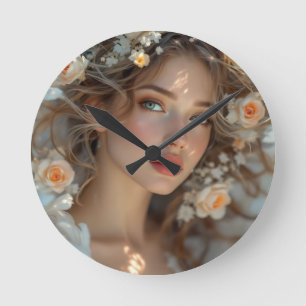 Blossom Seraph - Engel der Frühlingsgraue Runde Wanduhr