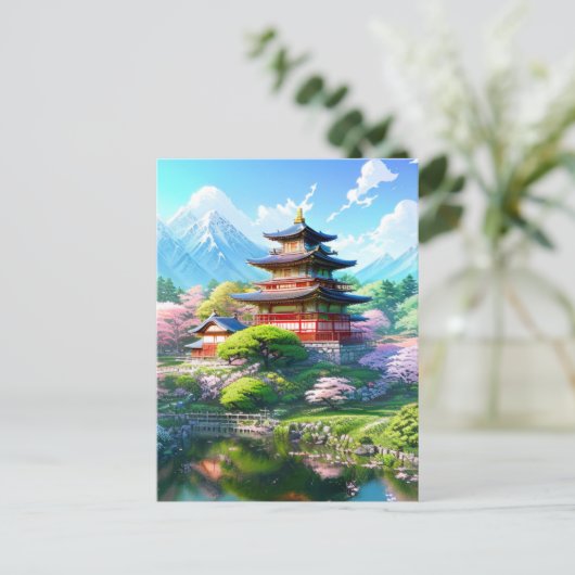 Blossom Serenity im japanischen Tempel Postkarte (Stehend Vorderseite)