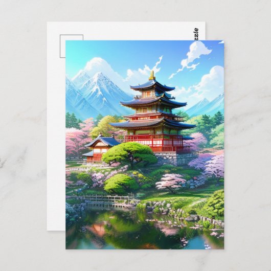 Blossom Serenity im japanischen Tempel Postkarte (Vorne/Hinten)