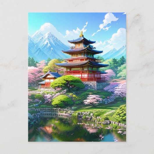 Blossom Serenity im japanischen Tempel Postkarte (Vorderseite)