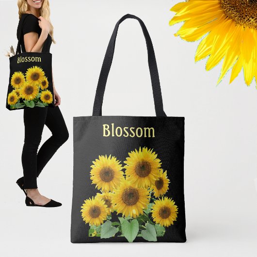 Blossom Sonnenblumen auf schwarz Tasche