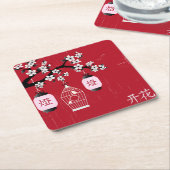 "Blossom" und Vogel in einem Käfig rot Rechteckiger Pappuntersetzer (angewinkelt)