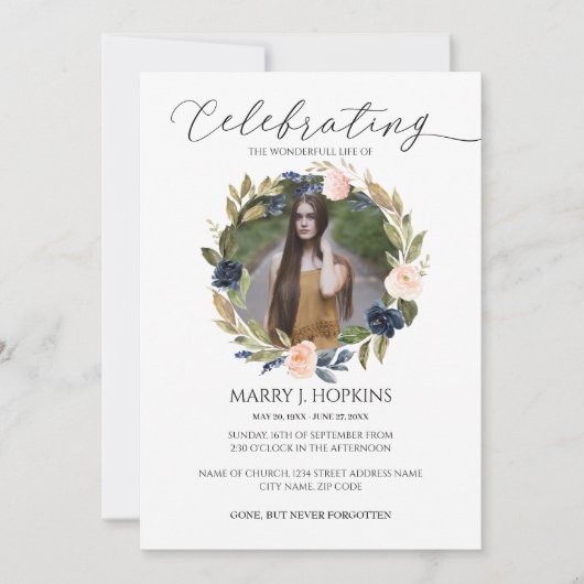 Blossom Wreath Foto Feier des Lebens Einladung (Vorderseite)