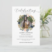 Blossom Wreath Foto Feier des Lebens Einladung (Stehend Vorderseite)