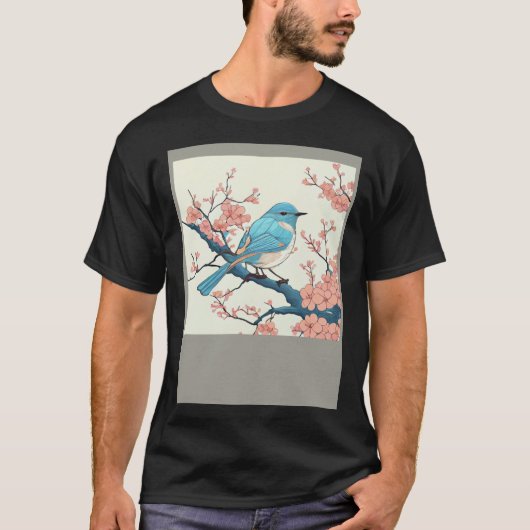 Blossoming Bluebird on Sakura Branch  Floral Fligh T-Shirt (Vorderseite)