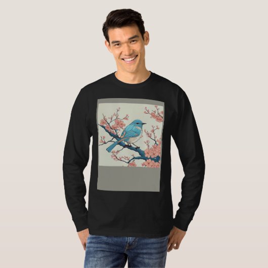 Blossoming Bluebird on Sakura Branch  Floral Fligh T-Shirt (Vorne ganz)