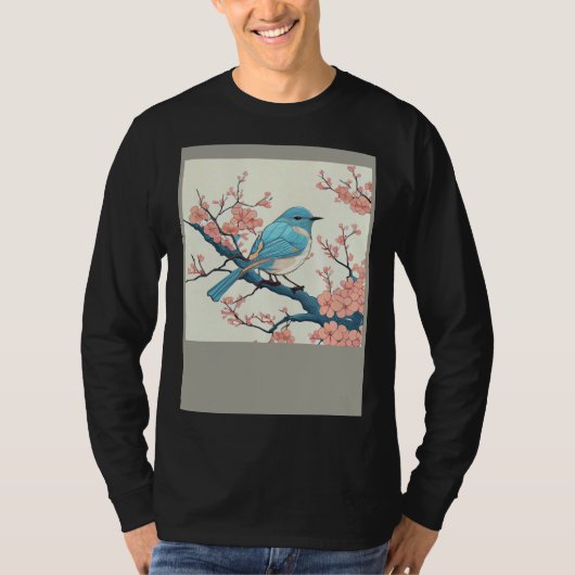Blossoming Bluebird on Sakura Branch Floral Fligh T-Shirt (Vorderseite)