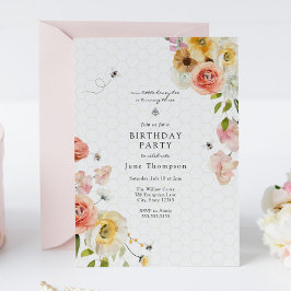 Blossoms and Honey Bee Birthday Girl Invitation Einladung