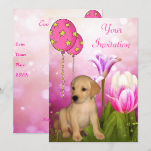 Blossoms Balloons & Labrador Welpen Event Einladung