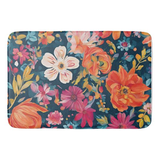 Blossoms of Hope: Vibrant Floral Graphic Badematte (Vorderseite)