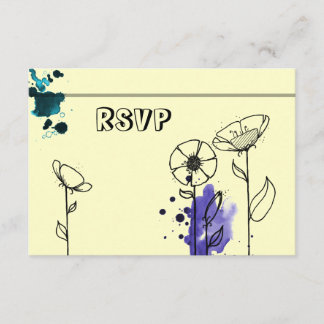 Blotchy Blume blau RSVP Karte