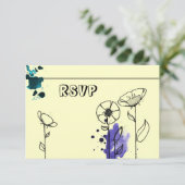 Blotchy Blume blau RSVP Karte (Stehend Vorderseite)