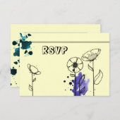 Blotchy Blume blau RSVP Karte (Vorne/Hinten)