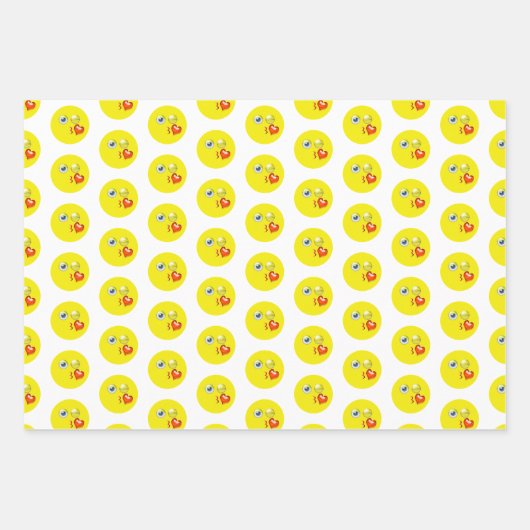 Blow Kiss Liebe Hört Emoji Pattern Geschenkpapier Set (Vorderseite)