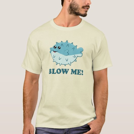 Blow Me lustiger Kawaii Puffer Fisch T-Shirt (Vorderseite)