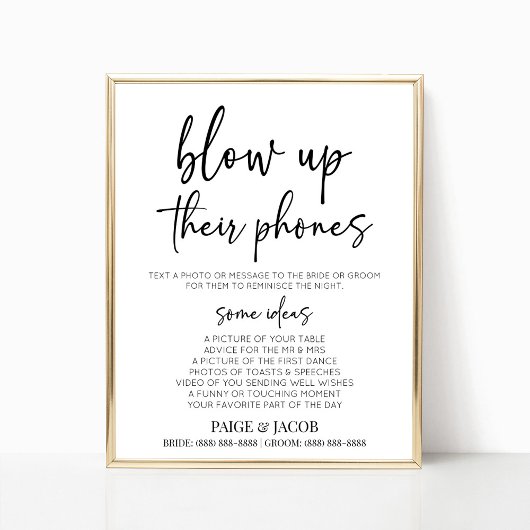 Blow Up Their Phones Wedding Photo Activity Sign Poster