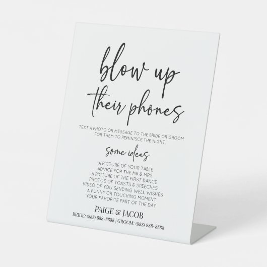 Blow Up Their Phones Wedding Photo Activity Sign Sockelschild (Vorderseite)