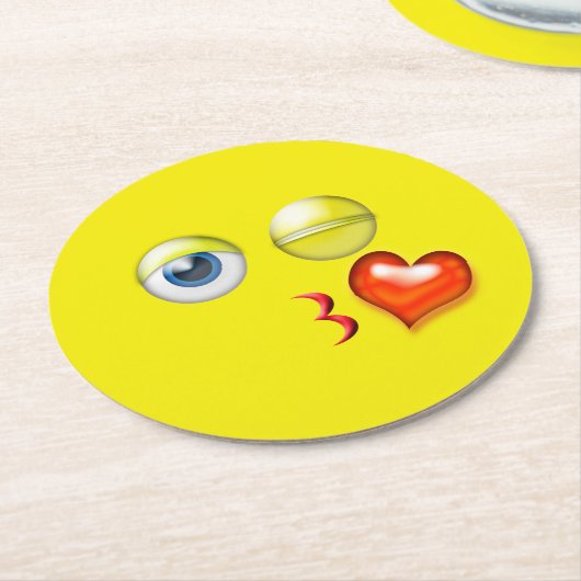 Blows Kiss Emoji Runder Pappuntersetzer (Angewinkelt)