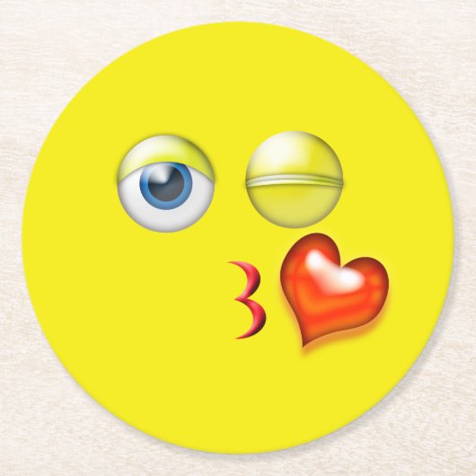 Blows Kiss Emoji Runder Pappuntersetzer (Vorderseite)