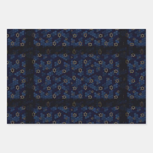 Blu, Gray, Gold Star von David Wrapping Paper Geschenkpapier Set (Vorderseite)