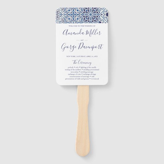 Blu Tiles Hochzeitsprogramm-Fan Fächer (Vorderseite)