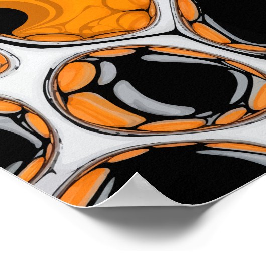 Blubble Art in Orange, Schwarz und Weiß Poster (Ecke)