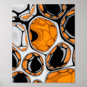 Blubble Art in Orange, Schwarz und Weiß Poster