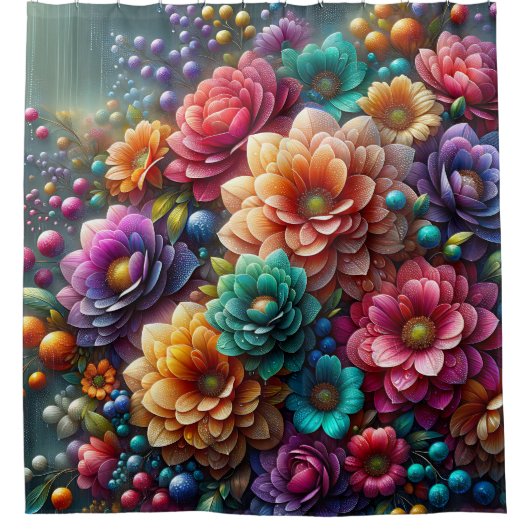 "Blubble Blooms: Vibrant Floral" Duschvorhang (Vorderseite)