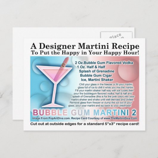 Blubble Gum Candy Martini Opus Zwei Rezept Karte (Vorne/Hinten)
