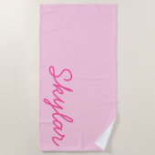 Blubble Gum Pink Hot Pink Custom Curry Name Strandtuch (Vorderseite)